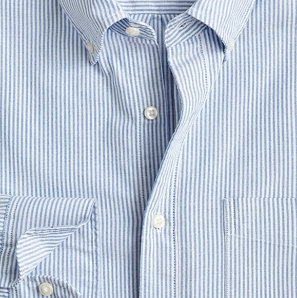 J Crew Shirt Mens All-Sizes Cotton Oxford Button Up Pin Stripe White Blue AZ463 - Picture 4 of 4